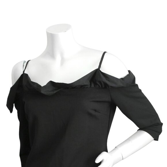 DO+BE Off Shoulder Dress Ruffle Neckline Stretch Knee Length Fancy Party Black - Picture 4 of 9